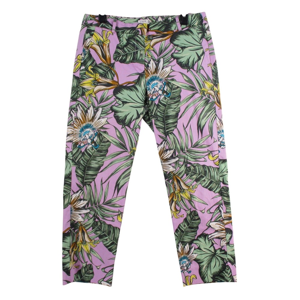 J.Crew Martie Pant Womens 10 Lilac Tropical Floral Palm Lily Crop Trouser H5628